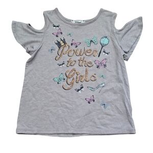 D Signed Girls S 7 8 Short Sleeve Tee Top with Cold Shoulder Gray